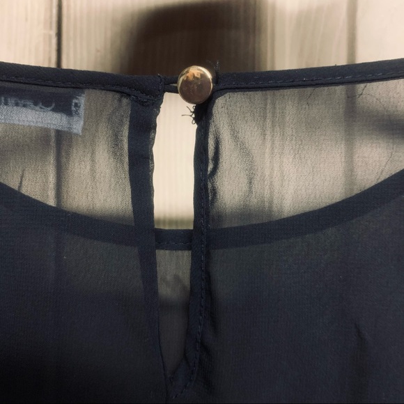 CALVIN KLEIN Black & White Paint Smear Sheer Top - Picture 4 of 5